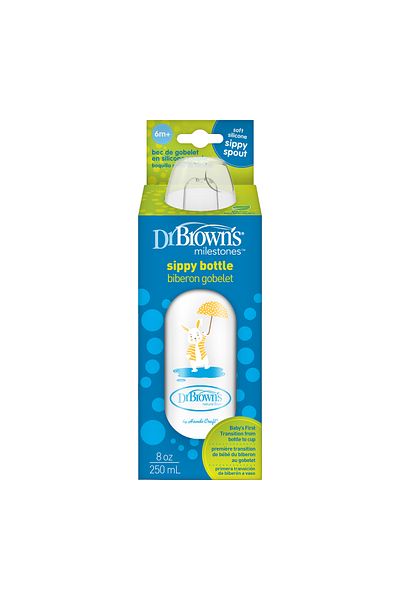 Dr.Brown's 8 oz/ 250 ml PP Narrow Mouth + Sippy Baby Bottle Cup, Rabbit, Single Pack
