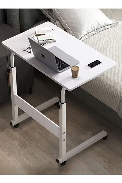 Taimi Side Table with Wheels Adjustable Height Laptop Table For Sofa, and Living Room 60X40CM-White