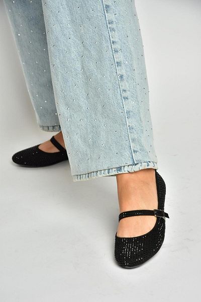 Fox Shoes U 726628004   Black Fabric Stone Detailed Ballerinas