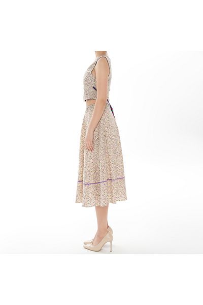 İna Summer Skirt Vest Set in Ecru Color from Cotton Fabric