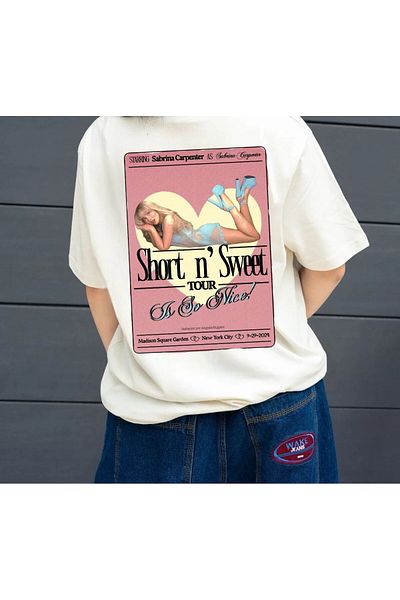 weywot Sabrina Carpenter Short N' Sweet Tour Front/Back Printed Oversize Beige T-Shirt