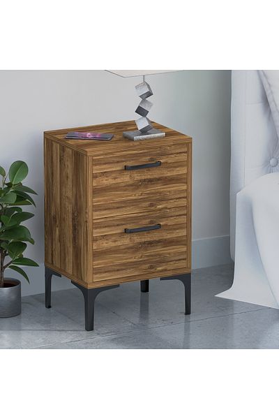 Mahmayi Dark Oak End Table with 2 Soft-Close Drawers, Versatile for Bedroom & Living Room