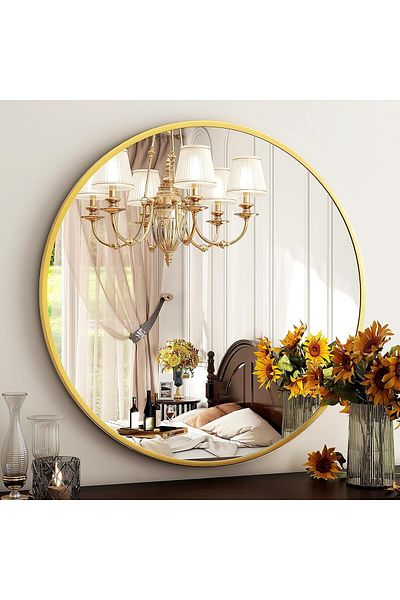 Generic Elegant round wall mirror with a golden frame, size 60 cm