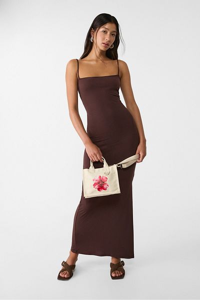 Stradivarius Canvas crossbody bag with flower