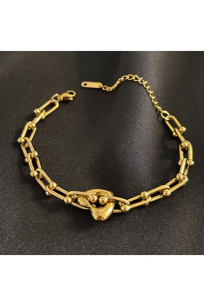 Zeyn Tffny Model Heart Detailed Gold Steel Bracelet