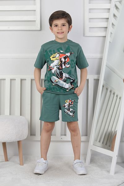 NEWKİDS 3-10 Years Old Printed Shorts Boy's Suit with Pockets