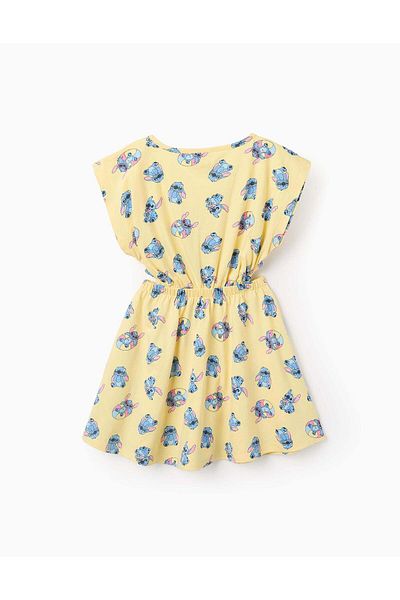 Ziddy Cotton Dress for Girls 'Stitch', Yellow