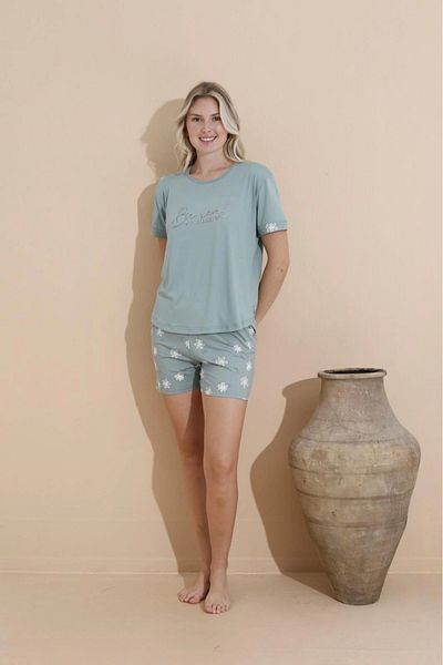 Pijamoni Milan Fabric Green Pajama Set with Shorts - 7615