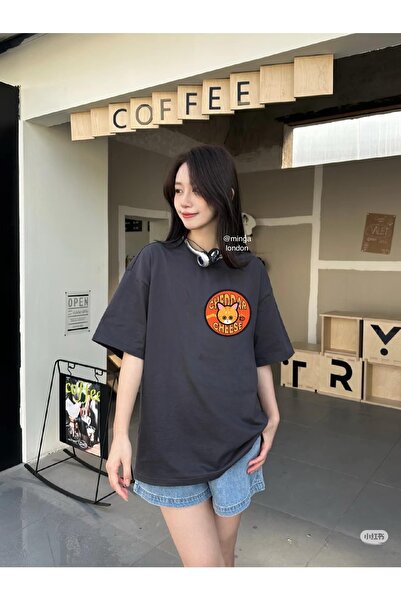 Minga London Tricou oversize cu imprimeu Cheddar Chaser Cat față/spate - Ming...