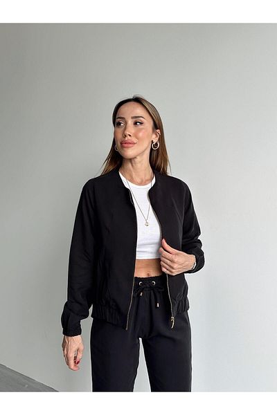 Maldia Shop بدلة نسائية سوداء بسحاب وسترة وسروال من الأعلى إلى الأعلى