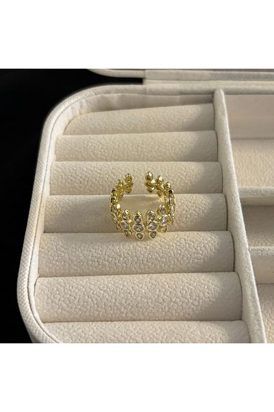 Zeyn Jewelled Adjustable Gold Steel Ring