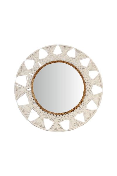 BM GİFT DESİGN Wall mirror, round woven frame, white color, 55cm
