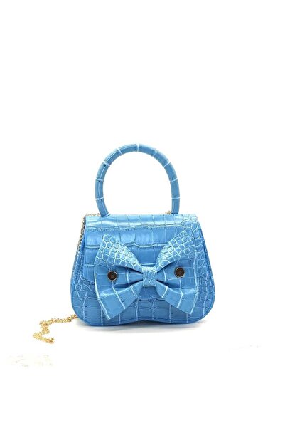 AREGA Mavi Fiyonklu Çapraz Gold Zincir Askılı Mini Kız Çocuk Çantası