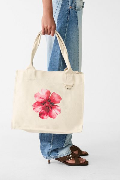 Stradivarius Canvas shopper bag with flower