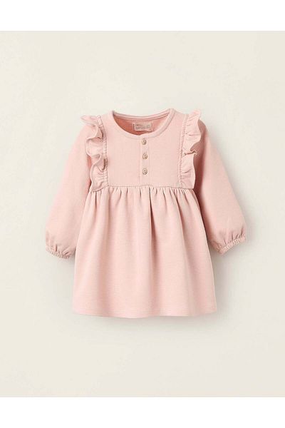 Ziddy Brushed Dress with Ruffles for Newborn Girls, Pink
