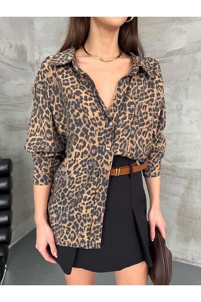 dml giyim Leopard Pattern Oversized Shirt