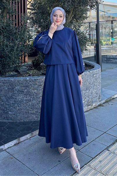 Ovn. Σετ Σατέν Φούστα με μπαλόνι μανίκι - Navy Blue