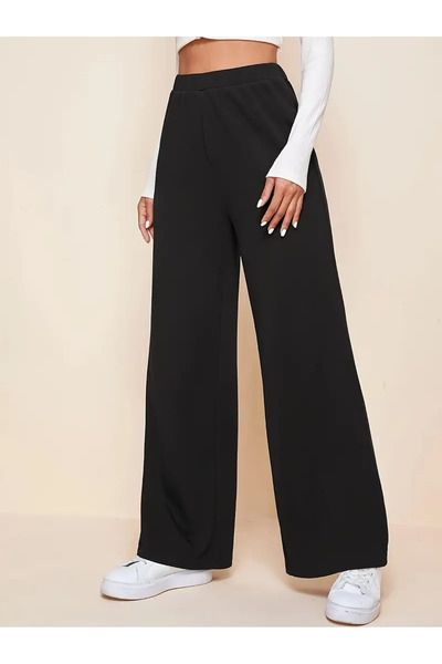 Jimback Women's Black Elastic Waist Lycra Palazzo Trousers