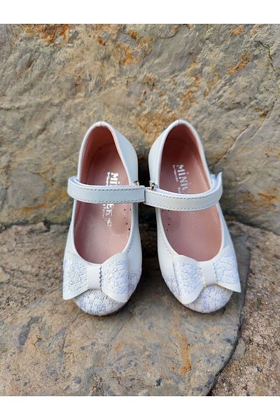 MİNİCEK Orthopedic Girl's White Ballerinas - Daisy Embroidered - Velcro - Non-Slip Thermo Sole