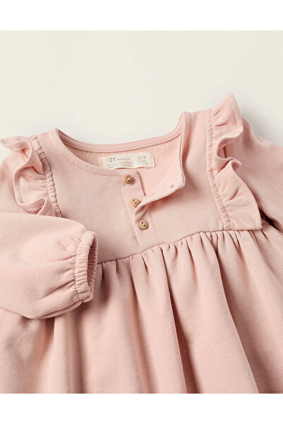 Ziddy Brushed Dress with Ruffles for Newborn Girls, Pink