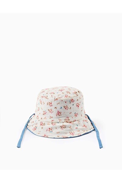 Ziddy Reversible Padded/Floral Hat for Babies and Girls, Blue/White