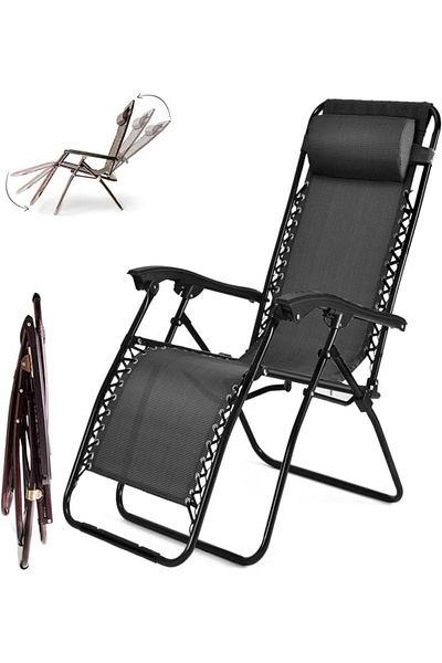 Cady One Foldable and adjustable chair for trips and camping, black, 177x113x68cm