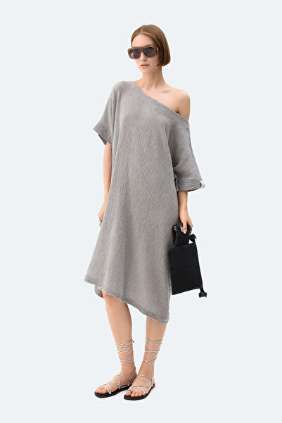 İKİKIZ Gri Crinkle Balon Elbise