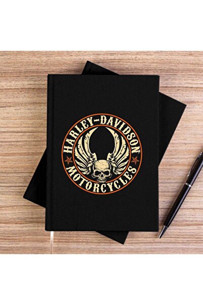 CrowsGate Harley Chopper Wings Skull Black Canvas Notebook