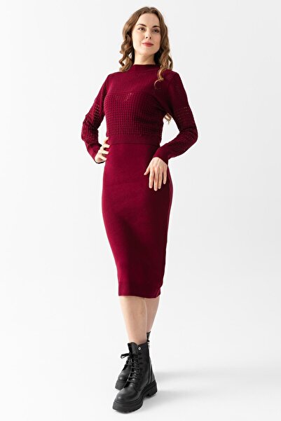 Irmak Kerekli Set de pulovere și rochii din tricotaje roșii Claret - Femei 11240