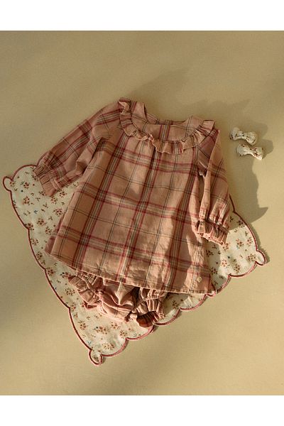 Ziddy Dress + Bloomers with Check for Newborn Girls, Pink