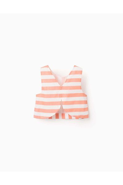 Ziddy Cropped Striped Cotton Top for Girls, White/Orange