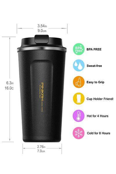 GLANCE Pınkah Black Stainless Steel Coffee Thermos Cup Travel Cup Flask 510 ml