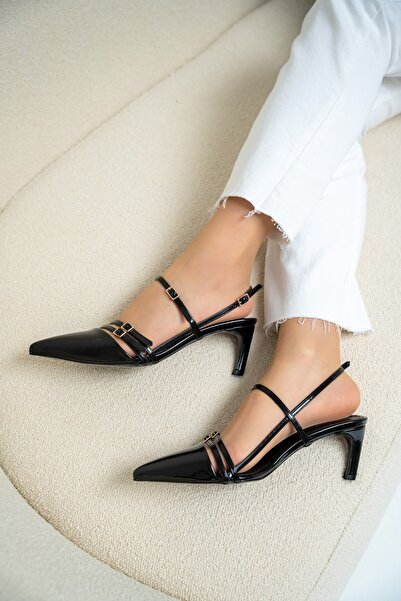 LAMİNTA Eliva Siyah Rugan Tokalı Kadın Topuklu Ayakkabı
