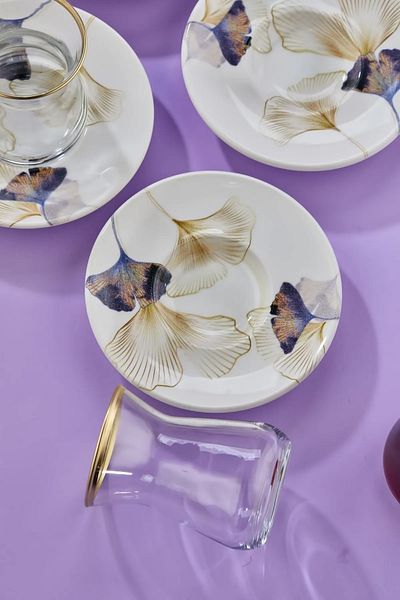 Babion Luxury Ceramic 6-Person Tea Plate Ginkgo Tea Plate