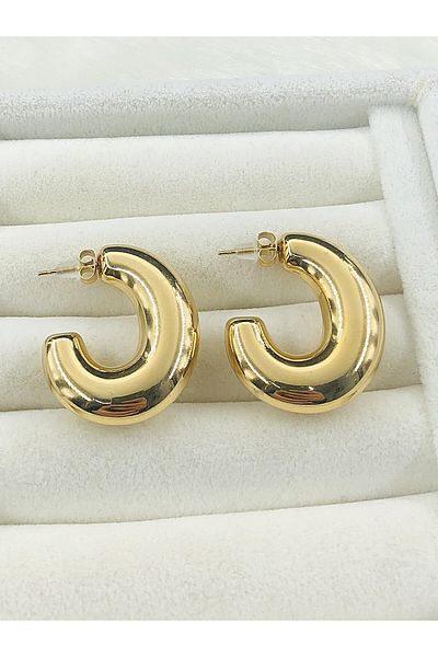 DS DİAMONDSHOP Steel Earring Half Ring Stud Model Byçkp- 202503466