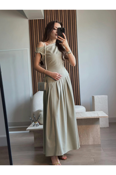 My Blog Mintfarbenes, tailliertes, plissiertes Kleid - 2025132