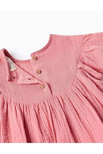 Ziddy Dress + Bloomers in Cotton Muslin for Baby Girls, Pink