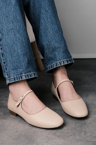 Lal Shoes & Bags Balerini cu bandă din piele naturală pentru femei Rocky-crem
