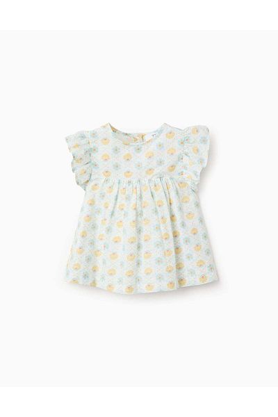 Ziddy Blouse with Vintage Floral Motif and Ruffles for Baby Girls, Multicolour