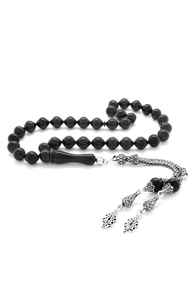 Tesbihane Ασημένιο 925 με φούντα ιστιοπολιτικής κοπής, μαύρο κεχριμπάρι, χάντρες προσευχής