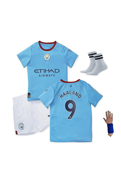 yenteks 9 Numara 24/25 Sezon  Haaland   Mavi-Beyaz Çocuk  Forma Takımı