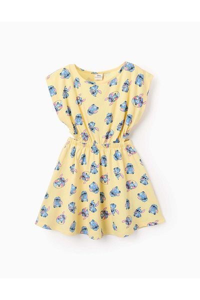 Ziddy Cotton Dress for Girls 'Stitch', Yellow