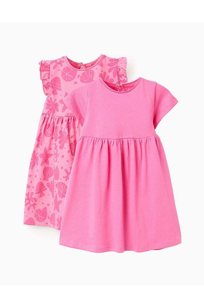 Ziddy Pack of 2 Cotton Dresses for Baby Girls 'Navy', Pink