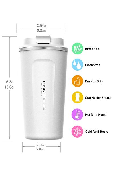 GLANCE Pınkah White Stainless Steel Coffee Thermos Cup Travel Cup Flask 510 ml