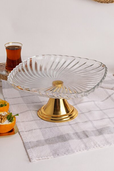 Fiyakalı Ürünler Atölyesi 2-Piece Gold Footed Square Glass Serving Bowl, Wrapping, Stuffing, Salad, Fruit, and Cake Stand, Dowry Bowl