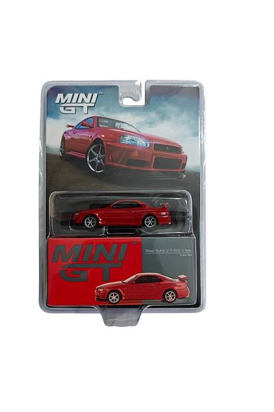 mini gt 796 نيسان نيسان نيسان سكاي لاين Gt-r (R34) V-spec Active Red - عبوة نفطة
