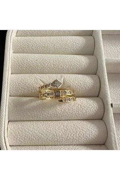 Zeyn Stone Snake Model Adjustable Gold Steel Ring