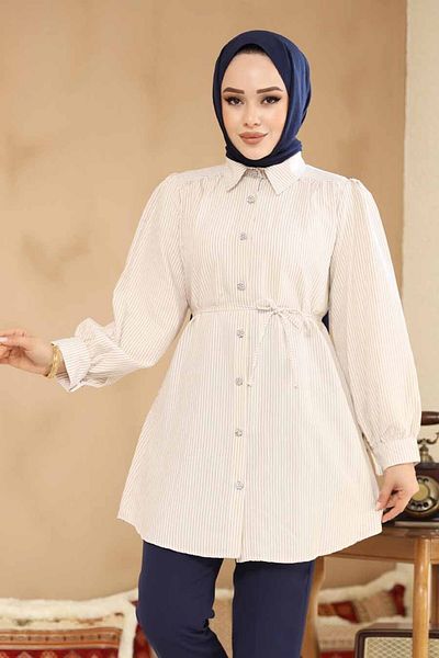 Neva Style Tunica albă cu nasturi Hijab 42421BEJ