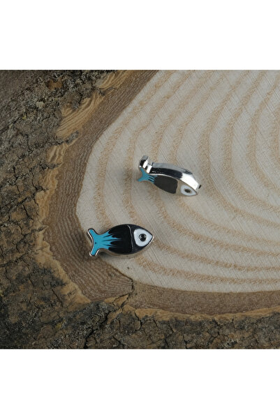 Prestij Boncuk Srebrna metalna figura ribe, crna i plava obojena ogrlica, nar...