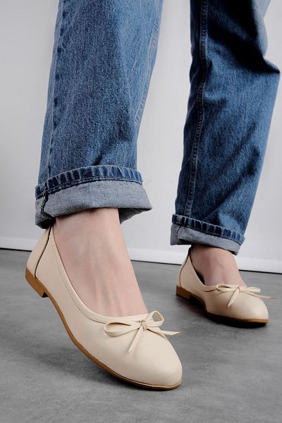 Lal Shoes & Bags Balerini din piele naturală pentru femei Virtus cu detaliu fundă-crem
